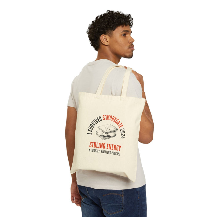 I Survived S'moregate 2024 Tote Bag - Sibling Energy Knitting Podcast Bags Printify