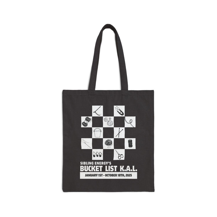 Sibling Energy Bucket List KAL Cotton Tote Bags Printify Black 15" x 16"