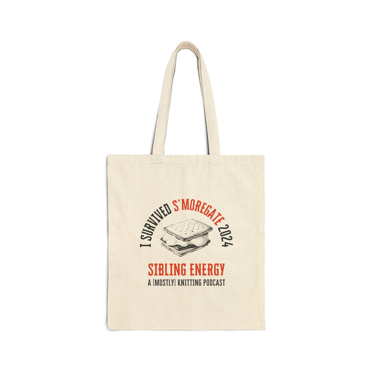 I Survived S'moregate 2024 Tote Bag - Sibling Energy Knitting Podcast Bags Printify Natural 15" x 16"