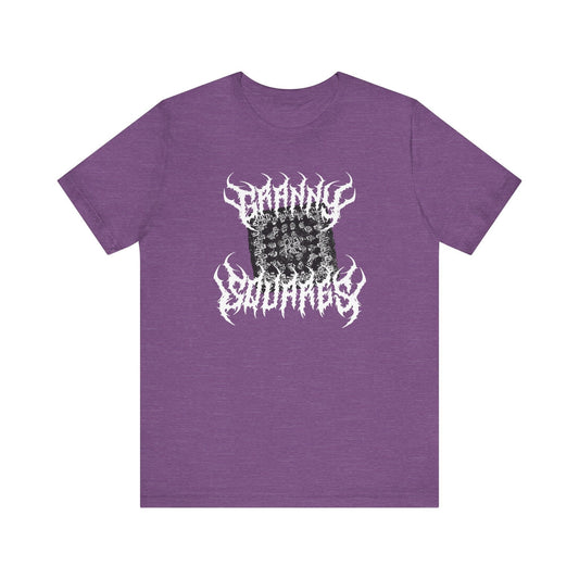 Metal Logo Granny Square T-Shirt T-Shirt Printify Heather Team Purple S