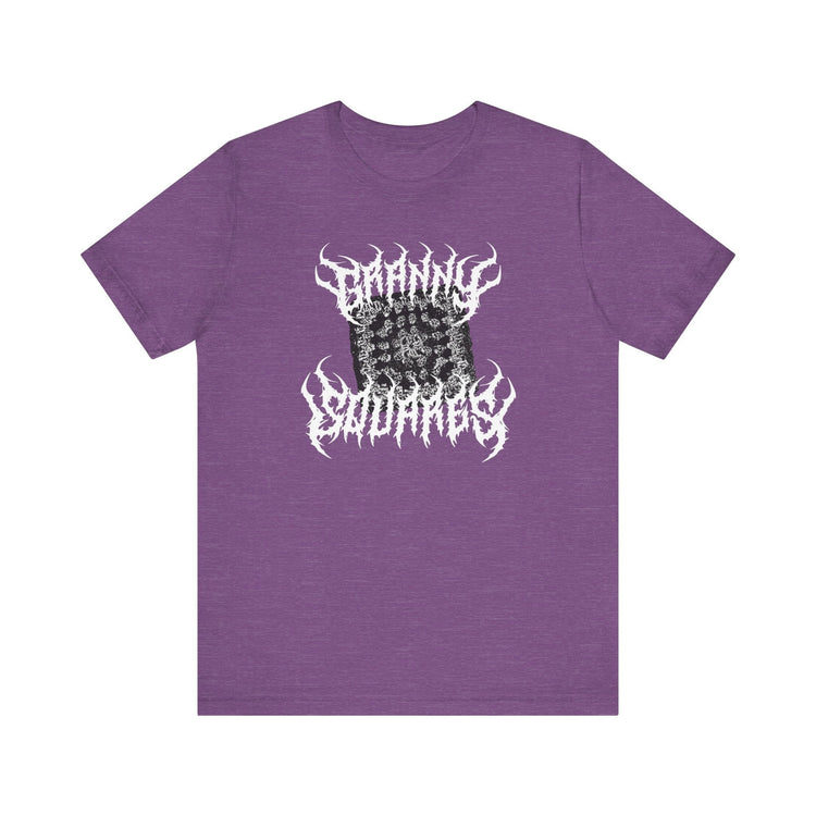Metal Logo Granny Square T-Shirt T-Shirt Printify Heather Team Purple S