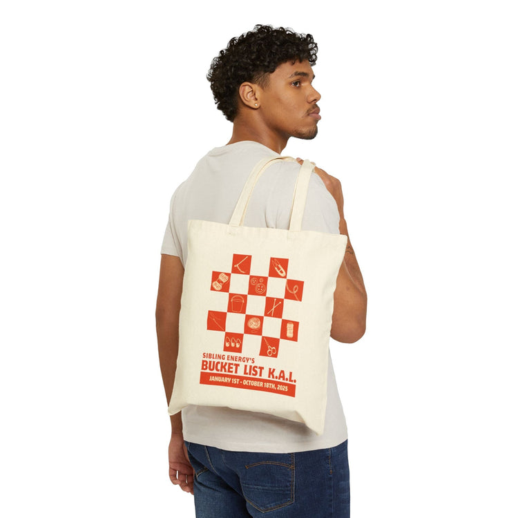 Sibling Energy Bucket List KAL Cotton Tote Bags Printify
