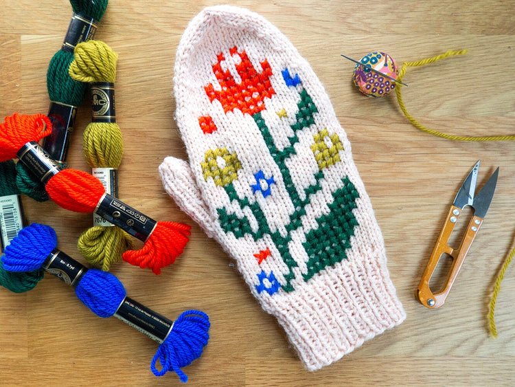 Floriography Mitten Pattern patterns Emtothethird Yarn Co.