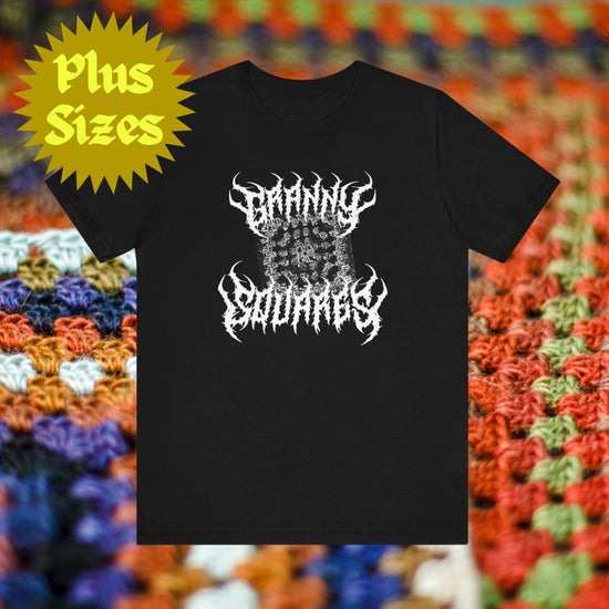 Plus Size Black Metal Granny Square T-Shirt T-Shirt Printify