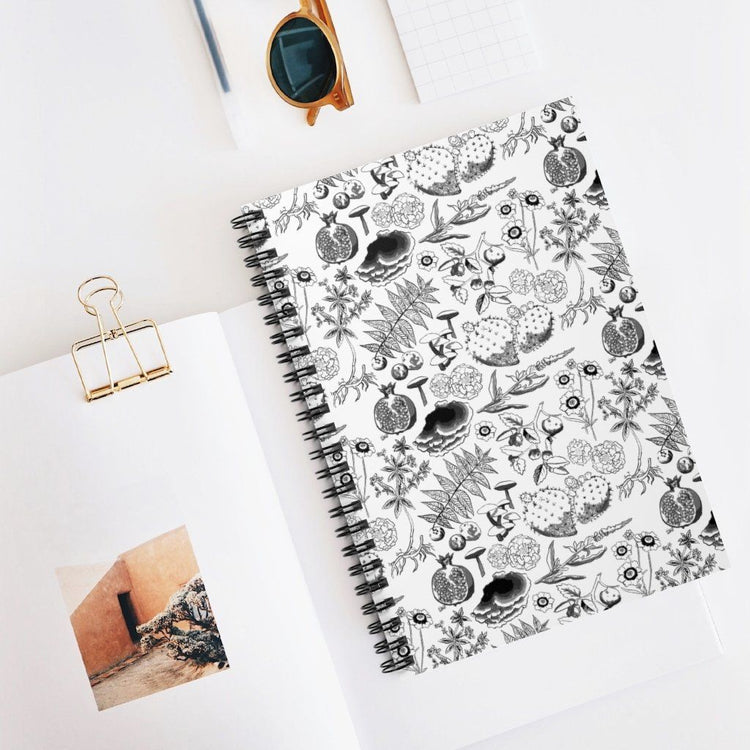 Black Outlines Botanica Spiralbound Notebook Paper products Printify Spiral Notebook