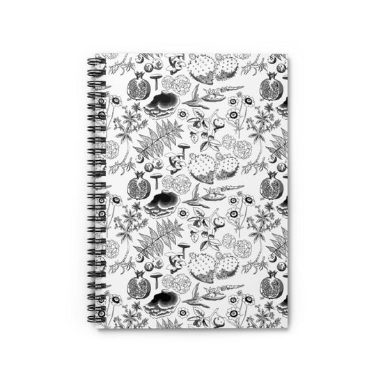 Black Outlines Botanica Spiralbound Notebook Paper products Printify