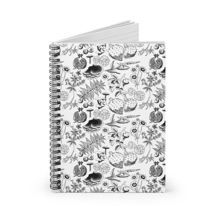 Black Outlines Botanica Spiralbound Notebook Paper products Printify