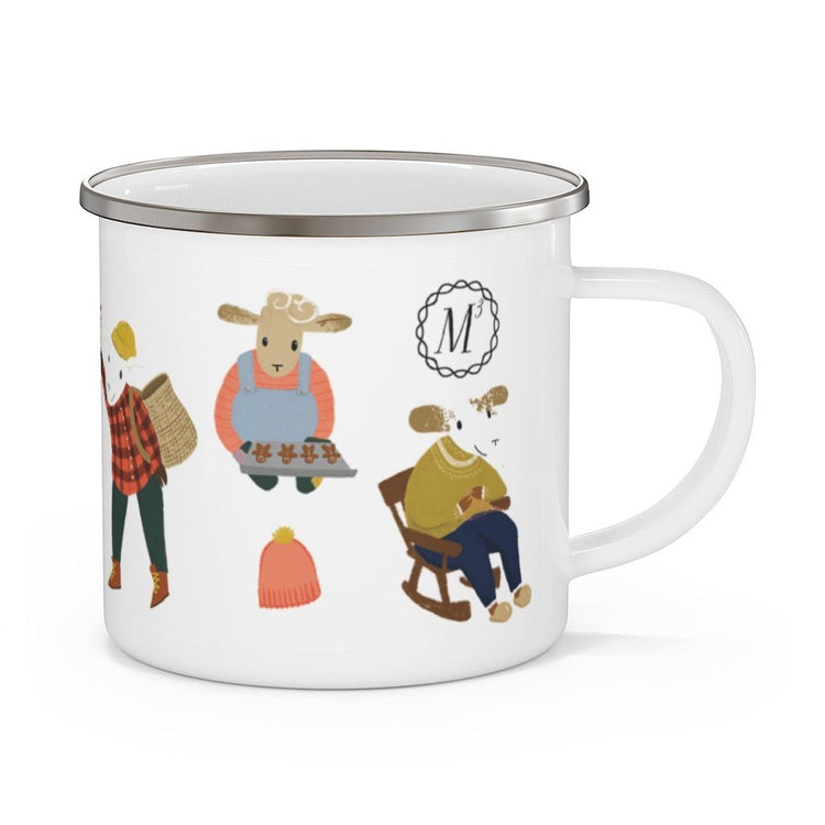 Sheep Activities Enamel Camping Mug Mug Printify