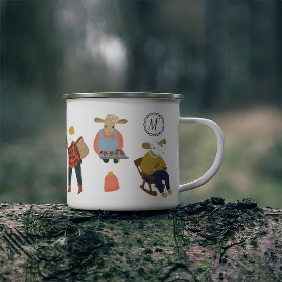 Sheep Activities Enamel Camping Mug Mug Printify 12oz