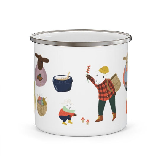 Sheep Activities Enamel Camping Mug Mug Printify