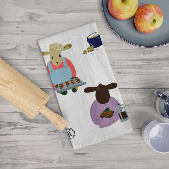 Sheep Activities Tea Towel Baking Home Decor Printify White 28" × 28"