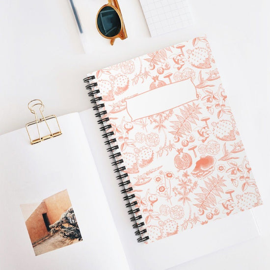 Pink Botanica Spiralbound Notebook w/ Nameplate Paper products Printify Spiral Notebook
