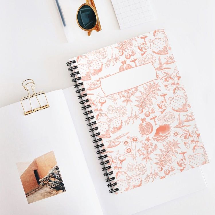 Pink Botanica Spiralbound Notebook w/ Nameplate Paper products Printify Spiral Notebook