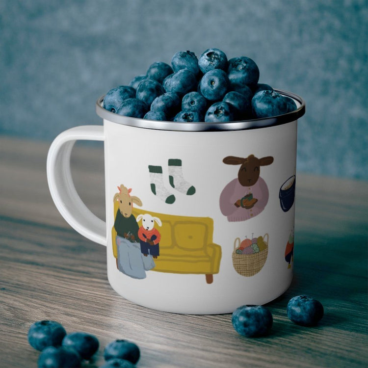 Sheep Activities Enamel Camping Mug Mug Printify