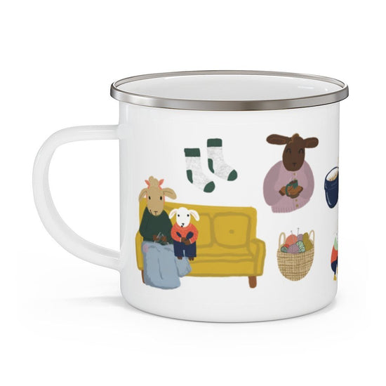 Sheep Activities Enamel Camping Mug Mug Printify