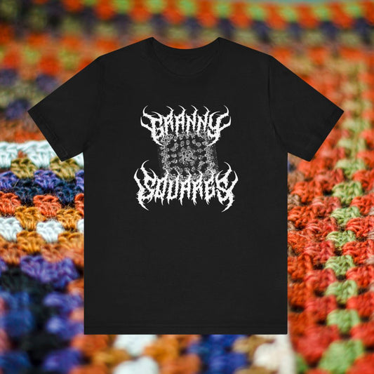 Black Metal Granny Square T-Shirt T-Shirt Printify 