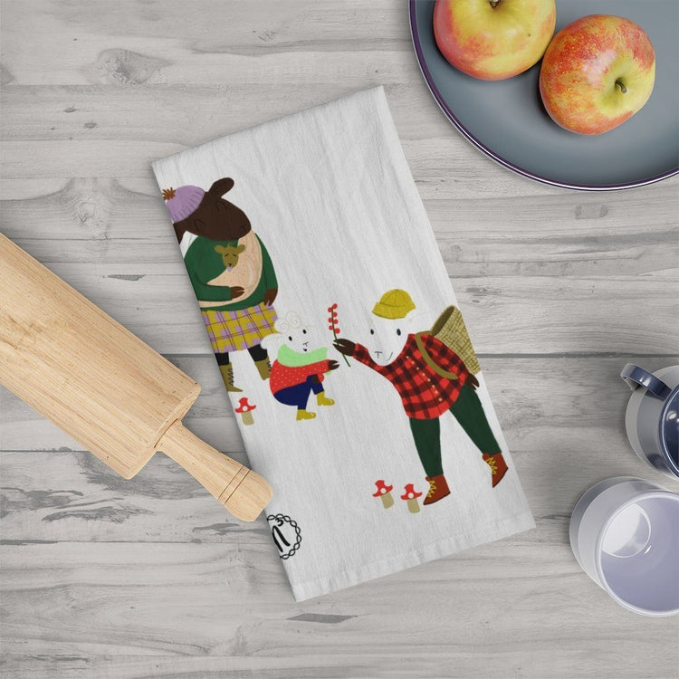 Sheep Activities Tea Towel Foraging Home Decor Printify White 28" × 28" 